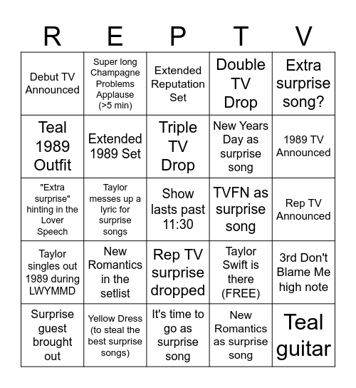 8/9 Eras Tour Bingo Card