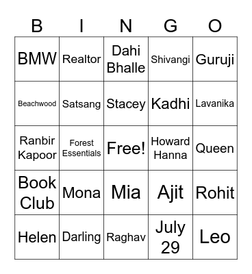 Mona's Birthday Bingo Card