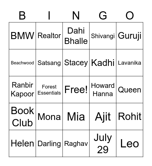 Mona's Birthday Bingo Card