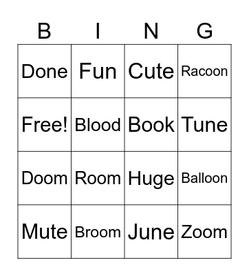 Spelling Week 1 "U Sounds" Bingo Card