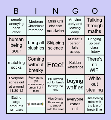 MS. GHADA CLASS BINGO Card