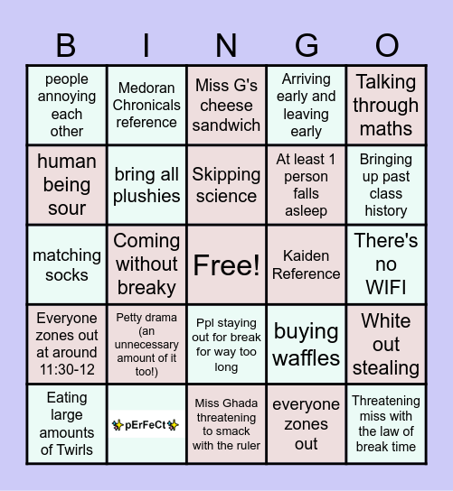 MS. GHADA CLASS BINGO Card