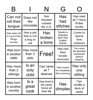 Find Someone Who... Bingo Card
