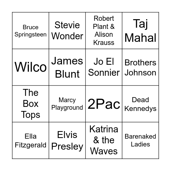 Boogie Down Bingo Card