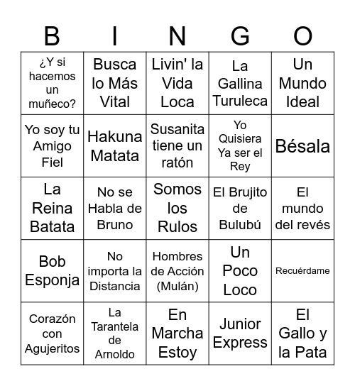 Canciones para bebés Bingo Card