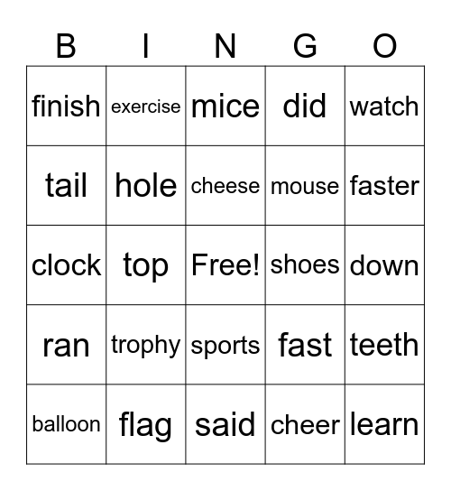 Hickory Dickory Dock Bingo Card