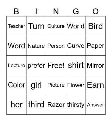 Untitled Bingo Card