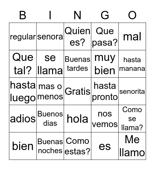 Los Saludos/ Las Despedidas Bingo Card