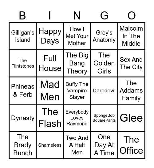 TV Show Theme Songs Bingo Card