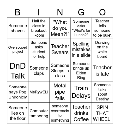 AIE Bingo Card