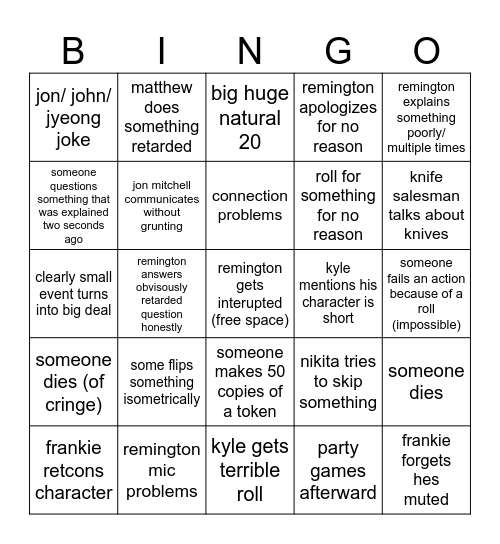 DnD Night Bingo Card