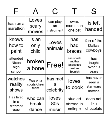Untitled Bingo Card