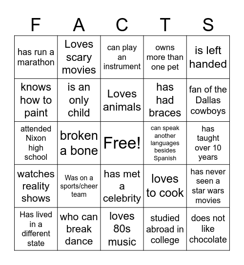 Untitled Bingo Card