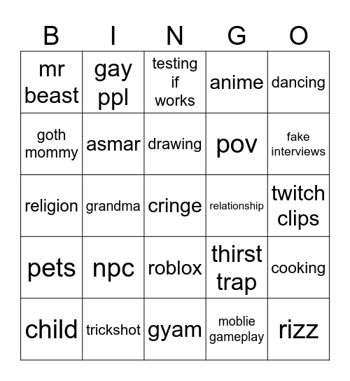 tic tok bingo(new account) Bingo Card