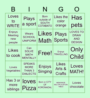 Let's get to know each other better! Bingo Card