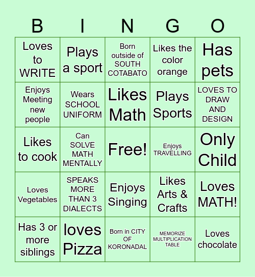 Let's get to know each other better! Bingo Card
