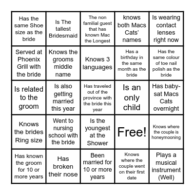 Find a Guest That…. Bingo Card