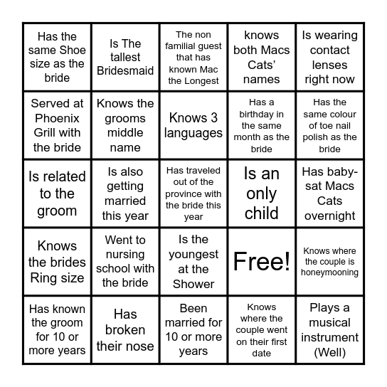 Find a Guest That…. Bingo Card