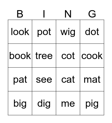 sight words Bingo Card