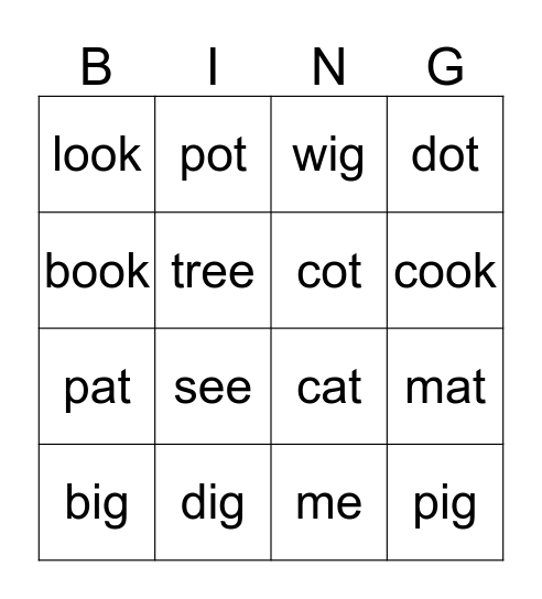 sight words Bingo Card