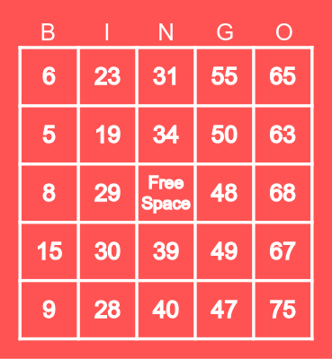 1-75 BINGO Card