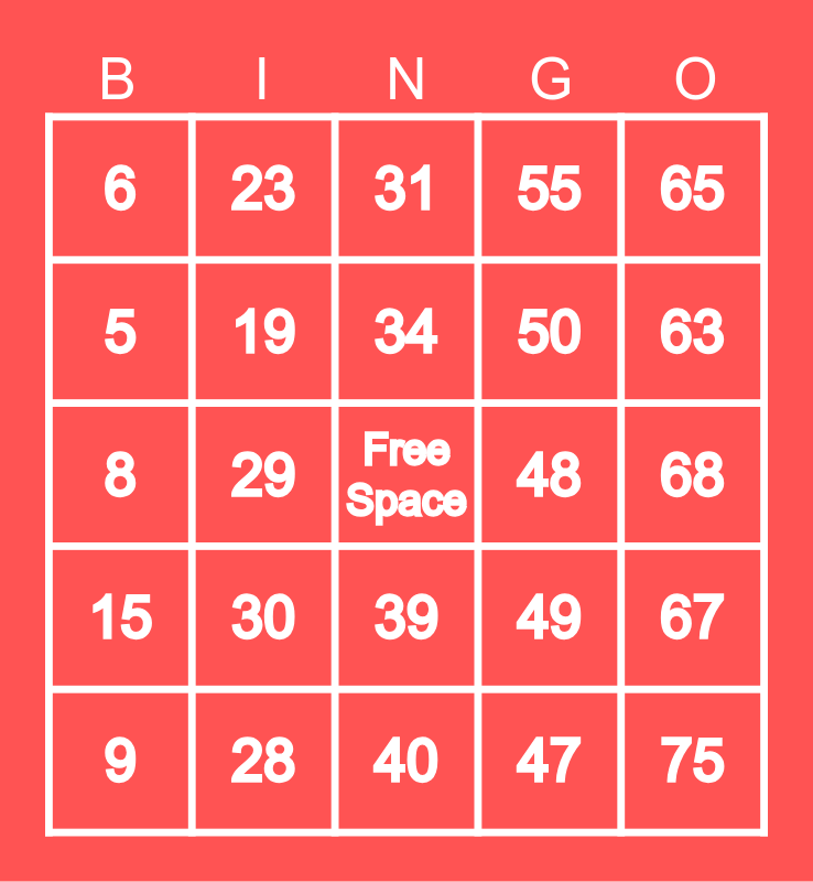 1-75 BINGO Card