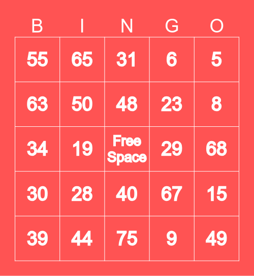 1-75 BINGO Card