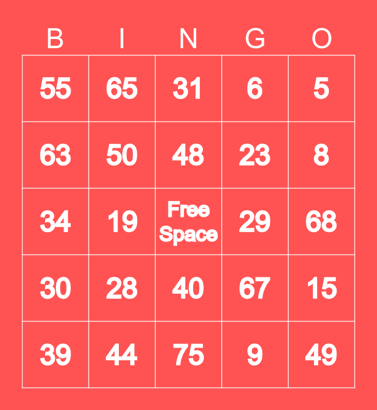 1-75 BINGO Card