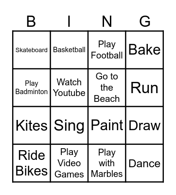 Hobbies and Interests Bingo Card