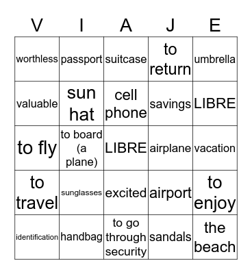 El Vocabulario  Bingo Card