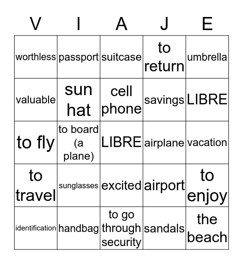 El Vocabulario  Bingo Card