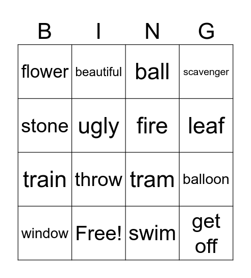 English & Fun Activities Bingo Card