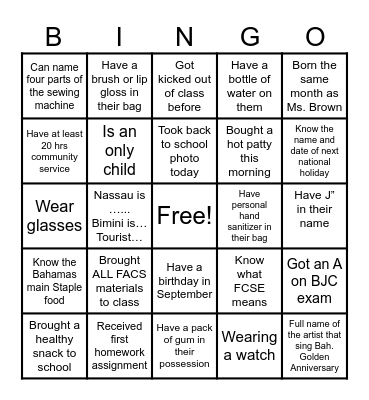FACS BINGO Card