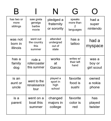 BINGO Scavengerhunt Bingo Card