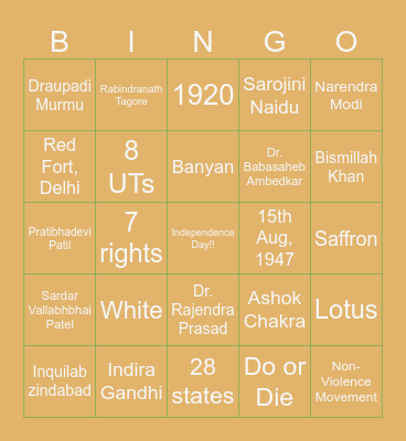 Independence Day Bingo Card