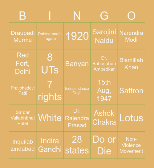 Independence Day Bingo Card