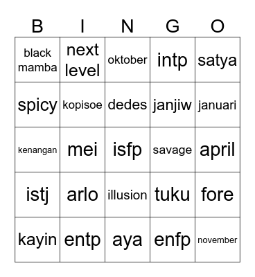 Untitled Bingo Card