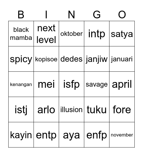Untitled Bingo Card