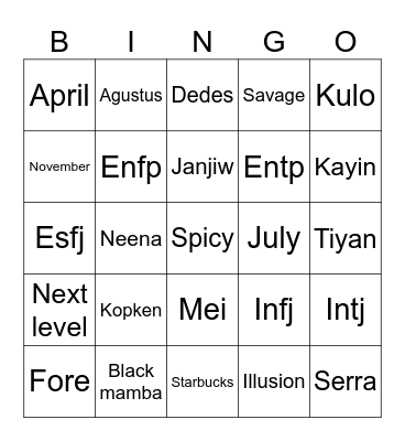 Untitled Bingo Card