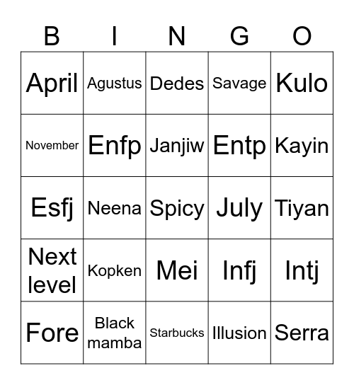Untitled Bingo Card