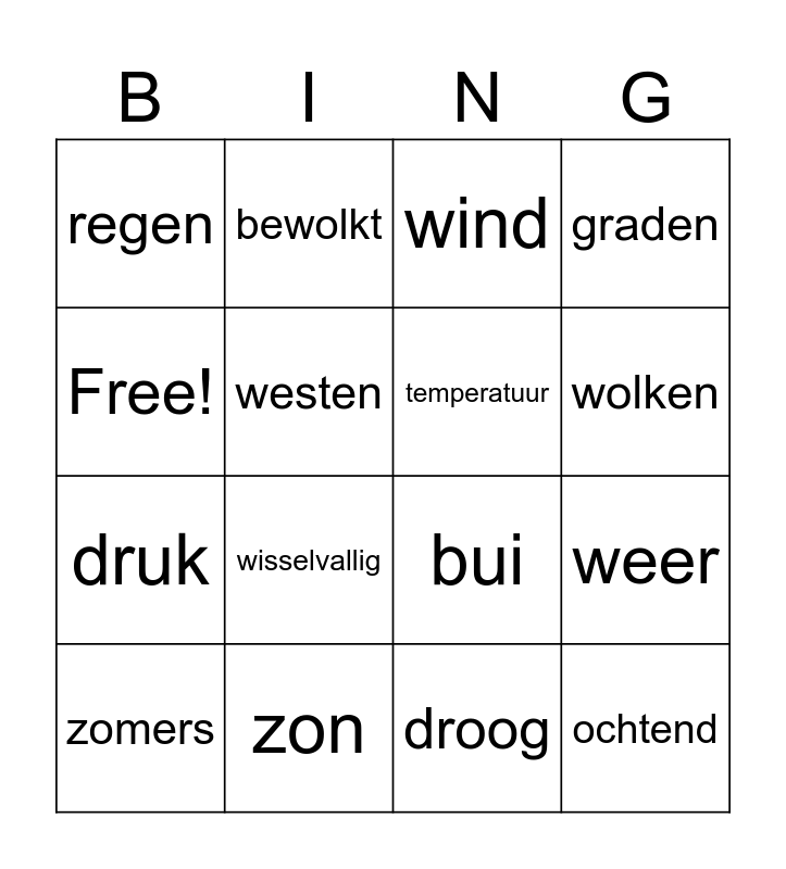 Het Weer Bingo Card