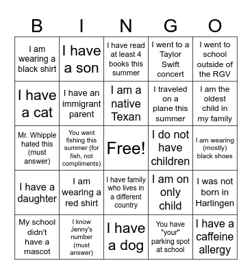 Getting to Know You Bingo Card