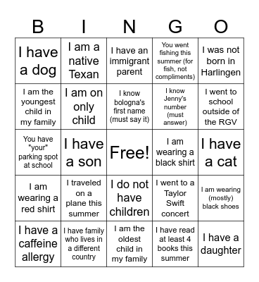 Getting to Know You Bingo Card