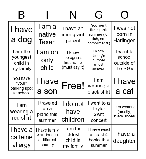 Getting to Know You Bingo Card