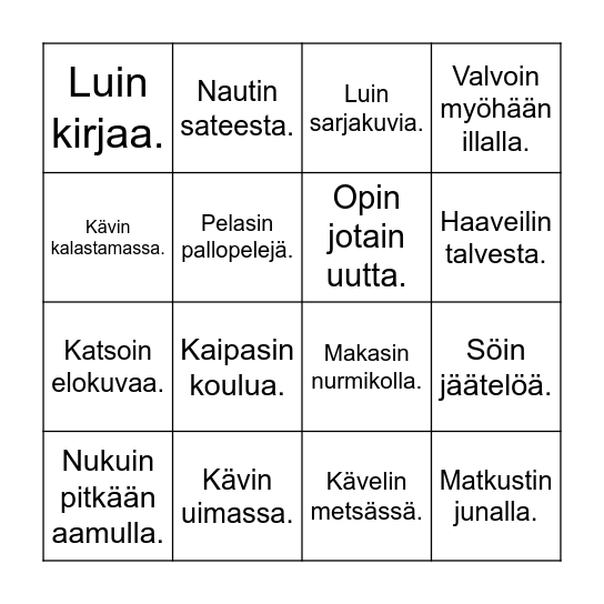 Kesäloma Bingo Card