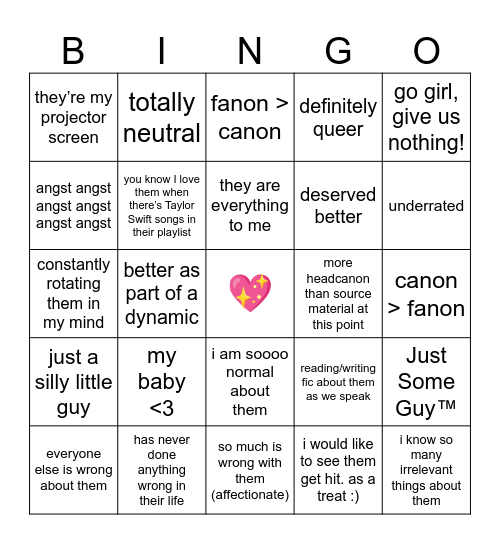 character opinion bingo Card