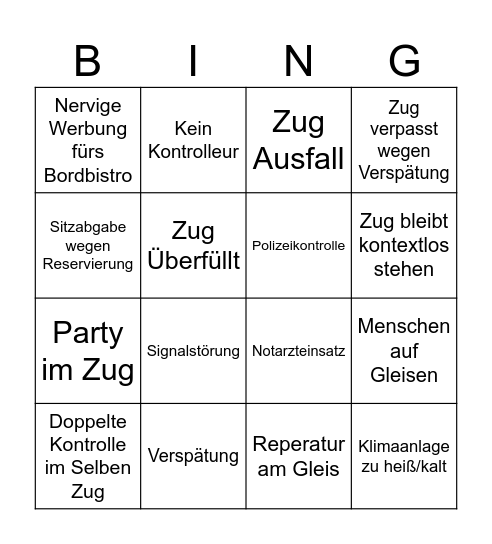 Deutschr Bahn Bingo Card