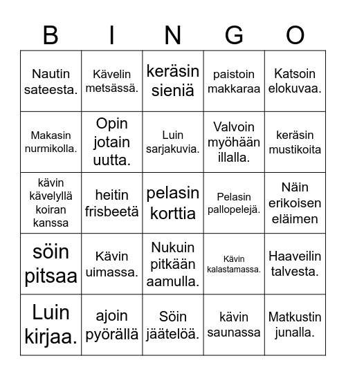 Kesäloma Bingo Card