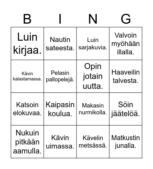 Kesäloma Bingo Card