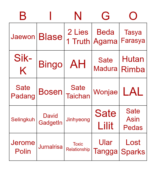 K Y O Bingo Card